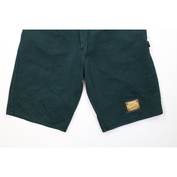 Vintage 90s Nike Mens 34 Faded Spell Out Baggy Denim Jean Shorts Green Jorts USA - Picture 4 of 11